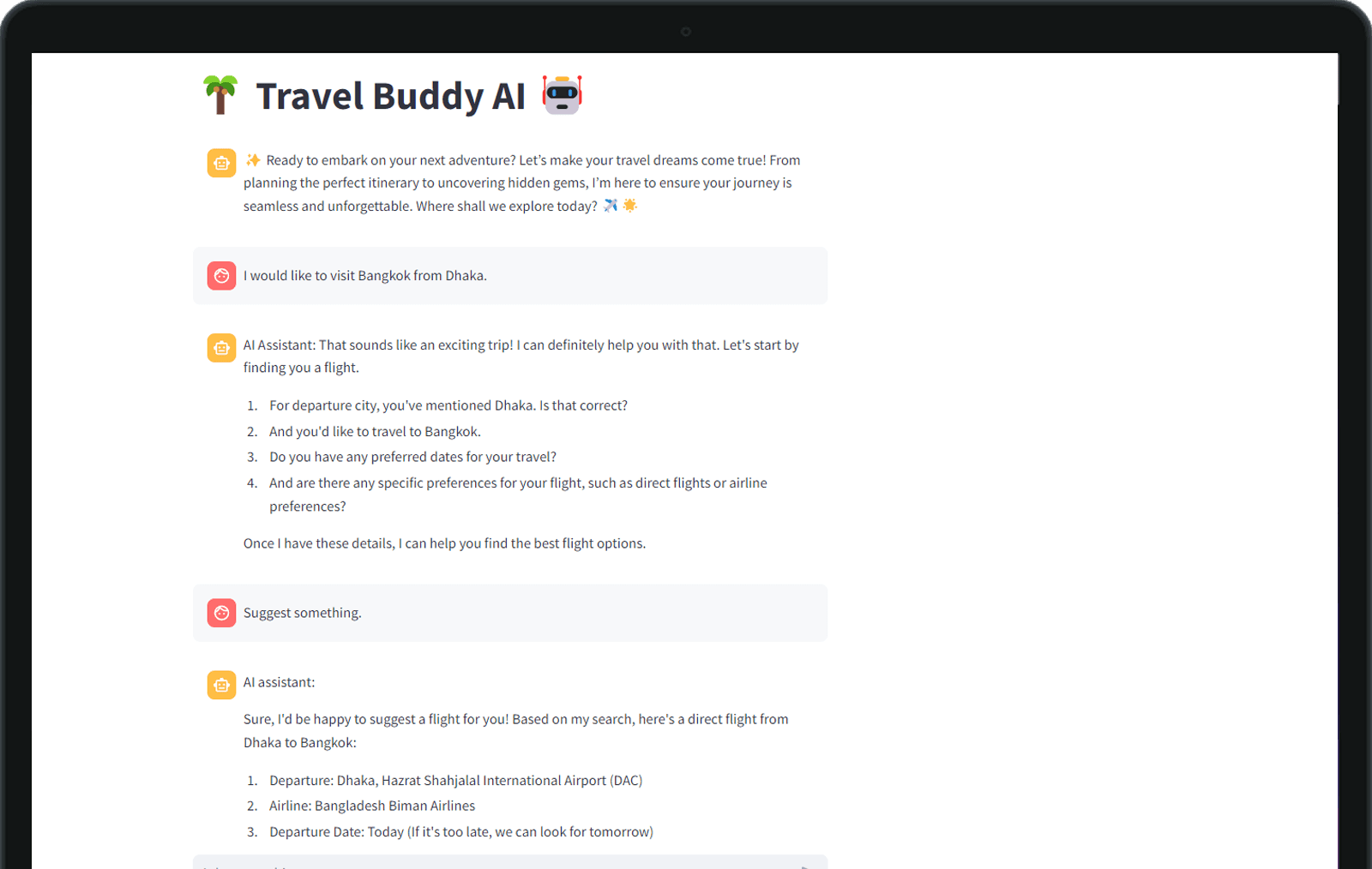 AI Assistant to Plan a Trip